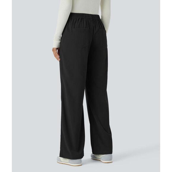 NWT Halara Mid Rise Pockets Straight Leg Corduroy Casual Pants Black Size M - Picture 3 of 11